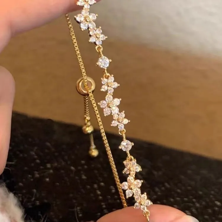 Glitzerndes Zirkon-Kirschblüten-Armband Für Damen, Luxuriöses, Glänzendes, Verstellbares Blumenarmband, Schmuckgeschenk, Modeaccessoire Glitzerndes Zirkon-Kirschblüten-Armband Für Damen, Luxuriöses, Glänzendes, Verstellbares Blumenarmband, Schmuckgeschenk, Modeaccessoire - Image 8
