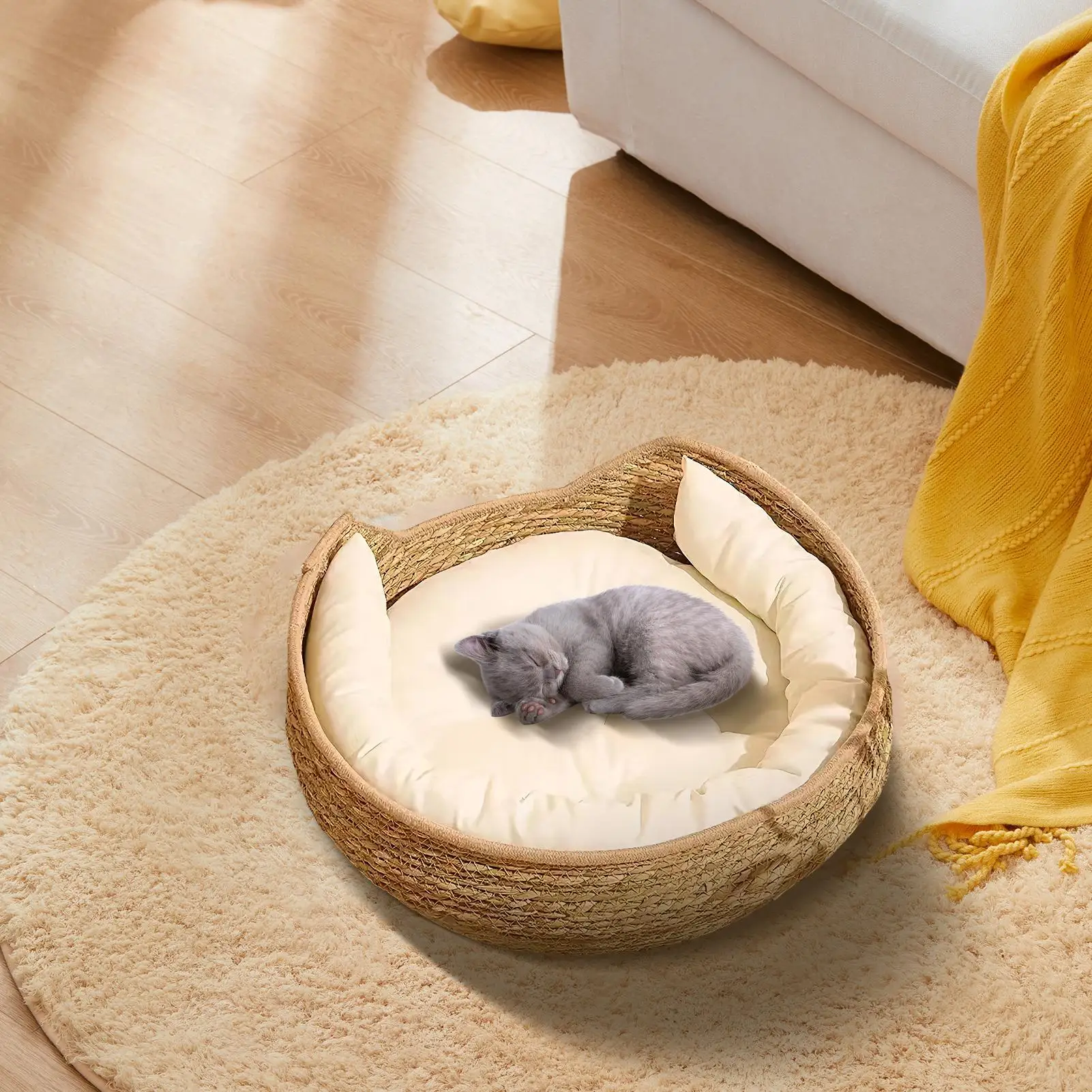 Gewebtes Katzenbett, Gewebtes Katzennest Mit Weichem Kissen Und Kopfkissen, Belüftet, Für Alle Jahreszeiten, Zum Schlafen Und Ausruhen, Niedliches Design Gewebtes Katzenbett, Gewebtes Katzennest Mit Weichem Kissen Und Kopfkissen, Belüftet, Für Alle Jahreszeiten, Zum Schlafen Und Ausruhen, Niedliches Design - Image 3