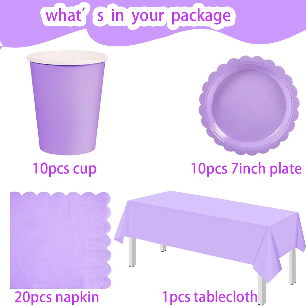 Hellviolette Geburtstagsparty-Dekorationen Lavendel Pappbecher Teller Servietten Tischdecke Für Kindergeburtstag Hochzeit Babyparty Dekoration Hellviolette Geburtstagsparty-Dekorationen Lavendel Pappbecher Teller Servietten Tischdecke Für Kindergeburtstag Hochzeit Babyparty Dekoration - Image 8