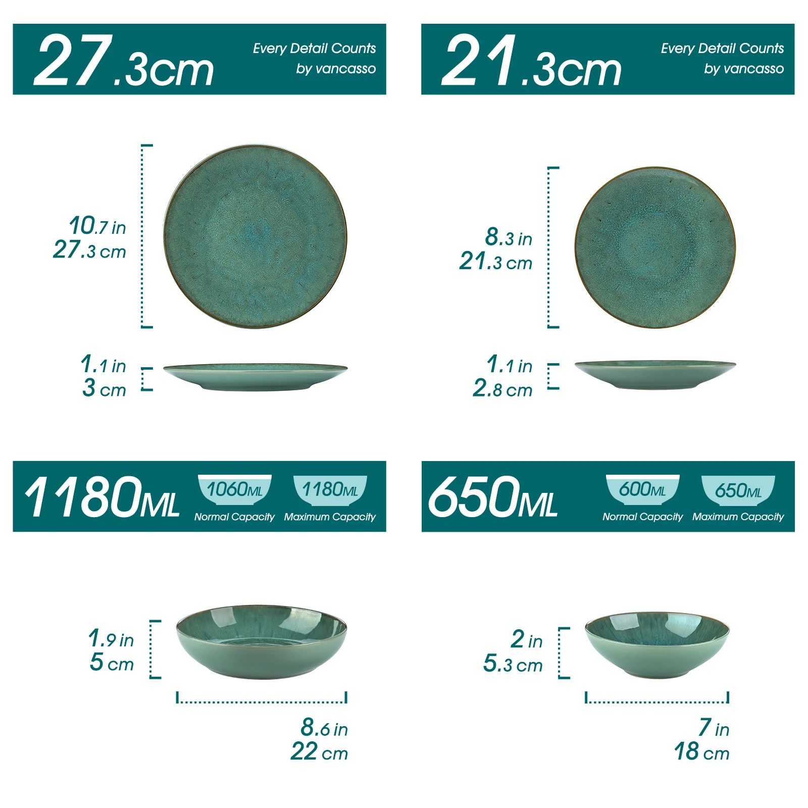 Vancasso 16/32-Teiliges Grün Geprägtes Steinzeug-Geschirrset Mit 4-Teiligem Abendessen-/Dessertteller-/Suppenschüssel-/Becherservice Für 4/8/12 Vancasso 16/32-Teiliges Grün Geprägtes Steinzeug-Geschirrset Mit 4-Teiligem Abendessen-/Dessertteller-/Suppenschüssel-/Becherservice Für 4/8/12 - Image 2