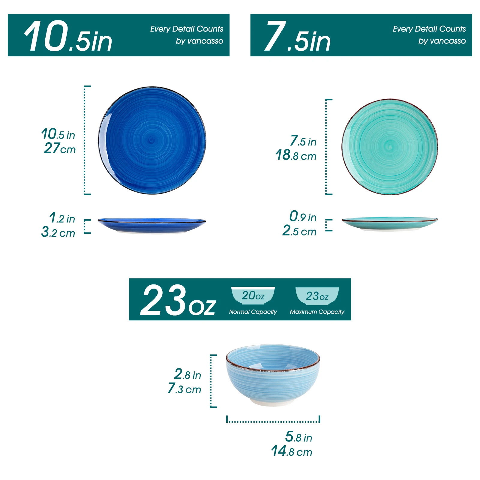 Vancasso 12/24-Teiliges Keramik-Geschirrset, Farbig, Handbemalt, Spiralmuster, 4/6-Teilig, Speiseteller/Dessertteller/Schüsseln/Suppenteller Vancasso 12/24-Teiliges Keramik-Geschirrset, Farbig, Handbemalt, Spiralmuster, 4/6-Teilig, Speiseteller/Dessertteller/Schüsseln/Suppenteller - Image 4