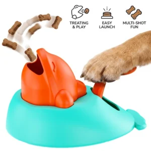 Interaktives Hundespielzeug: Futter-Launcher für langsames Fressen, Leckerli-Spender und Spaß für Welpen