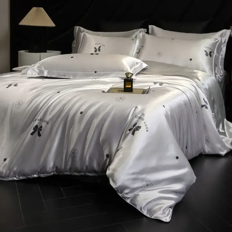 100% Natural Mulberry Silk Fitted Sheet Bedding Sets 3D Printed Satin Cooling Quilt Cover Set For Summer Single Double Bed Kit 100% Natural Mulberry Silk Fitted Sheet Bedding Sets 3D Printed Satin Cooling Quilt Cover Set For Summer Single Double Bed Kit - Image 11