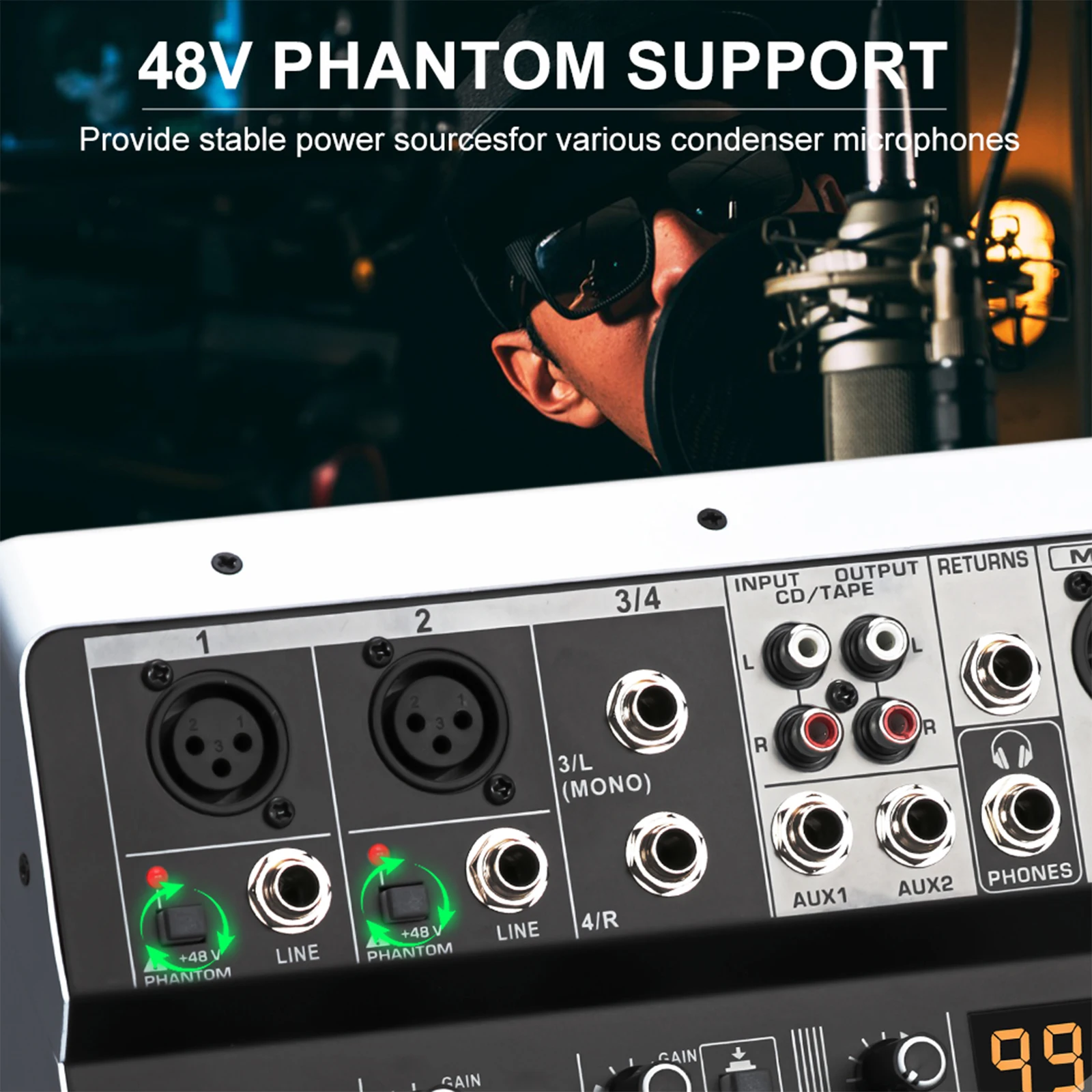 Kdes Kp4 4-Kanal-Audiomischpult Mit 99 Dsp-Effekten, Bluetooth, Usb &Amp; 48 V Phantomspeisung Für Karaoke, Pc-Aufnahmen Und Dj-Anwendungen Kdes Kp4 4-Kanal-Audiomischpult Mit 99 Dsp-Effekten, Bluetooth, Usb &Amp; 48 V Phantomspeisung Für Karaoke, Pc-Aufnahmen Und Dj-Anwendungen - Image 5