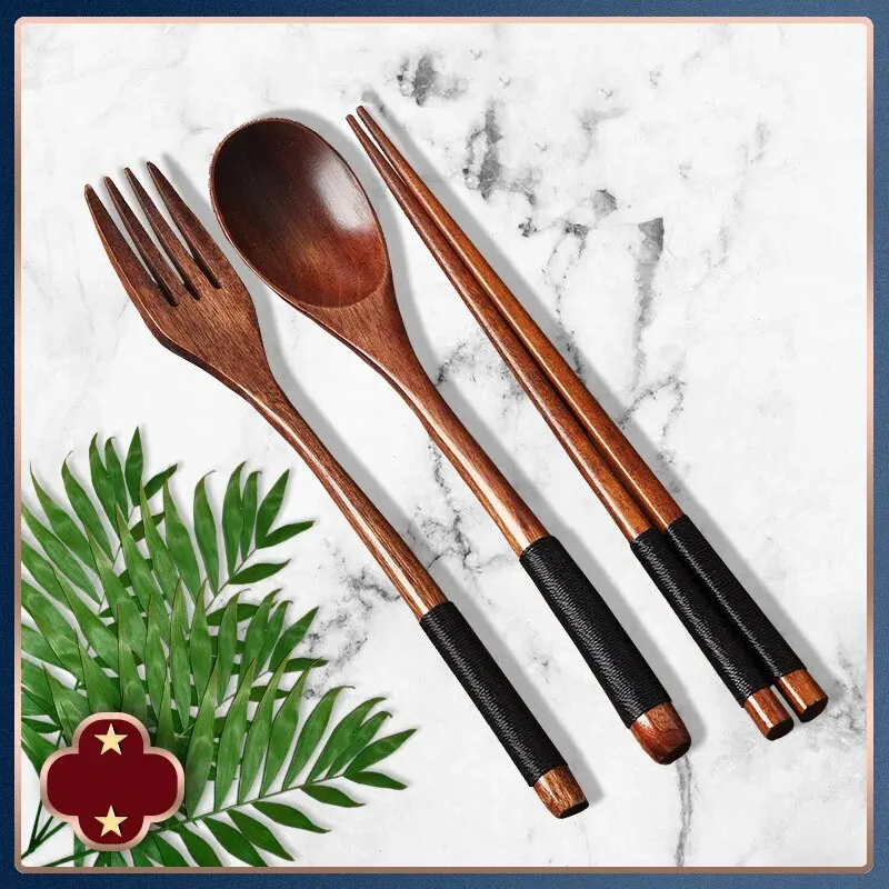 1Pc Wooden Chopsticks Fork Spoon Three-Piece Set Twine Japanese-Style Tableware Kitchen Home Chopsticks Fork Spoon Cutlery Set 1Pc Wooden Chopsticks Fork Spoon Three-Piece Set Twine Japanese-Style Tableware Kitchen Home Chopsticks Fork Spoon Cutlery Set - Image 4