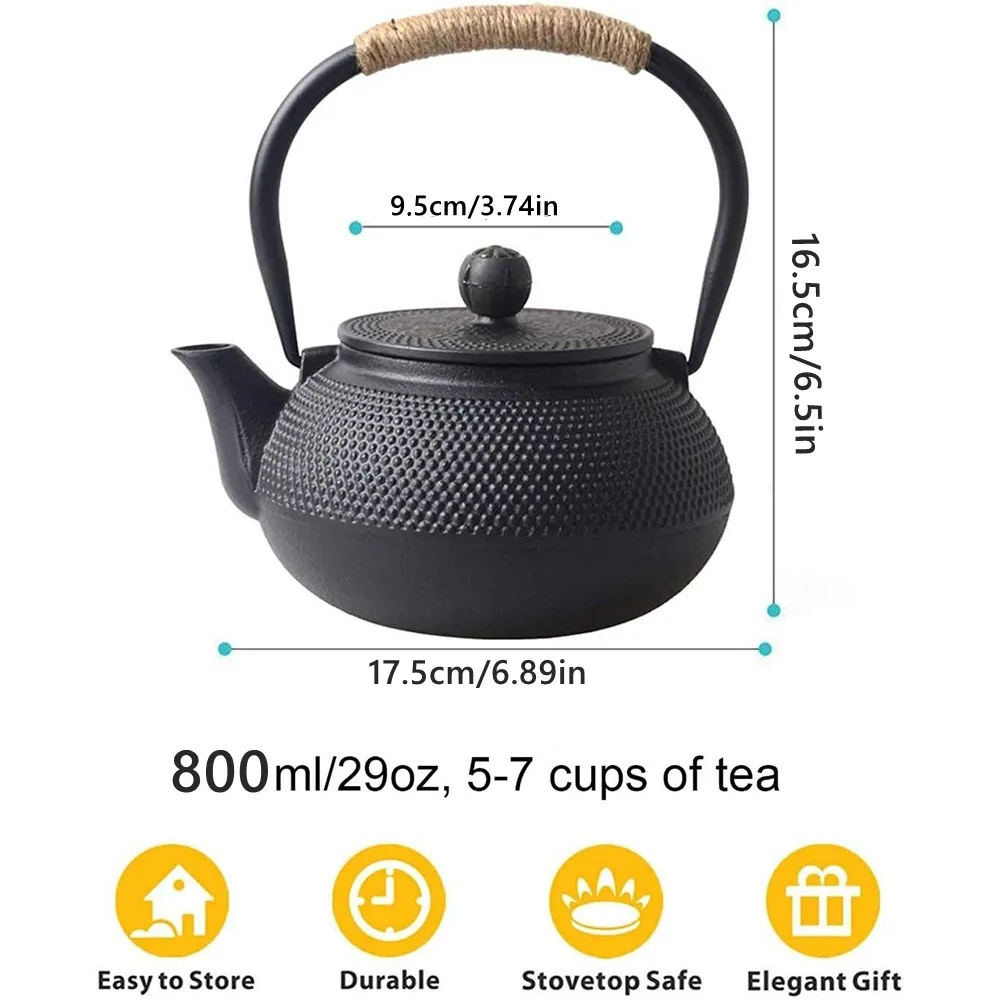 Gusseiserne Tetsubin Teekanne 800 Ml Mit Edelstahl-Sieb – Traditionelle Japanische Teekanne Für Herd Und Teezeremonie Gusseiserne Tetsubin Teekanne 800 Ml Mit Edelstahl-Sieb – Traditionelle Japanische Teekanne Für Herd Und Teezeremonie - Image 3