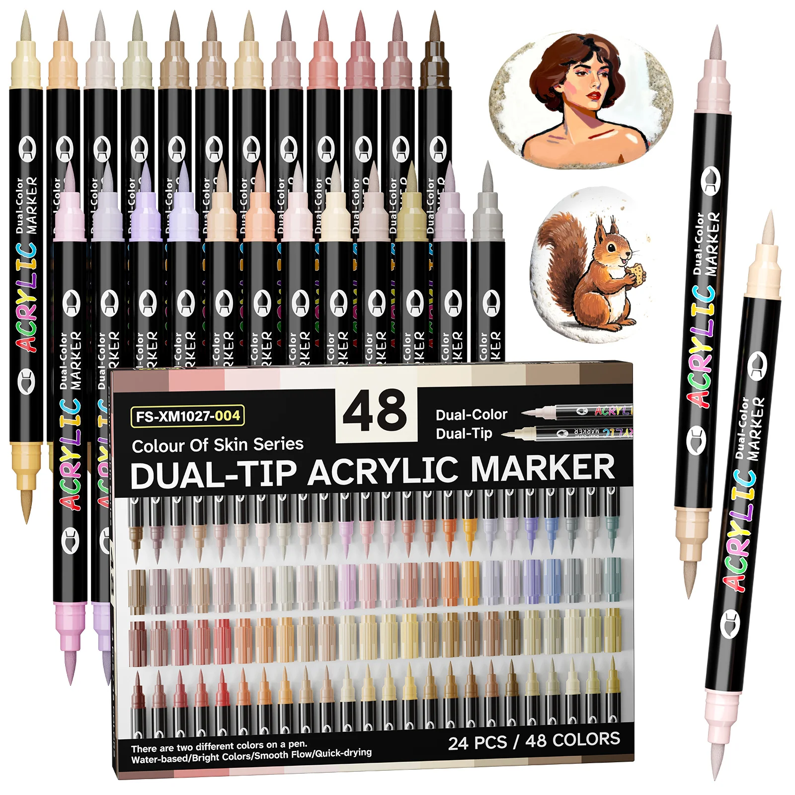Flysea 48-Farben-Hautfarben-Acrylmarker Mit Doppelspitze – Weiche Pinselspitze + 1Mm Spitze, Ideal Für Kunstwerke Auf Stein, Holz, Glas Und Leinwand. Flysea 48-Farben-Hautfarben-Acrylmarker Mit Doppelspitze – Weiche Pinselspitze + 1Mm Spitze, Ideal Für Kunstwerke Auf Stein, Holz, Glas Und Leinwand.