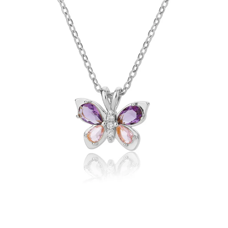 Elegante Schmetterlings-Anhänger-Halskette Mit Eingelegtem Lila-Rosa Zirkon-Kristall, Zierliche Schlüsselbeinkette, Modische Accessoires Für Den Täglichen Gebrauch Von Frauen Elegante Schmetterlings-Anhänger-Halskette Mit Eingelegtem Lila-Rosa Zirkon-Kristall, Zierliche Schlüsselbeinkette, Modische Accessoires Für Den Täglichen Gebrauch Von Frauen - Image 8