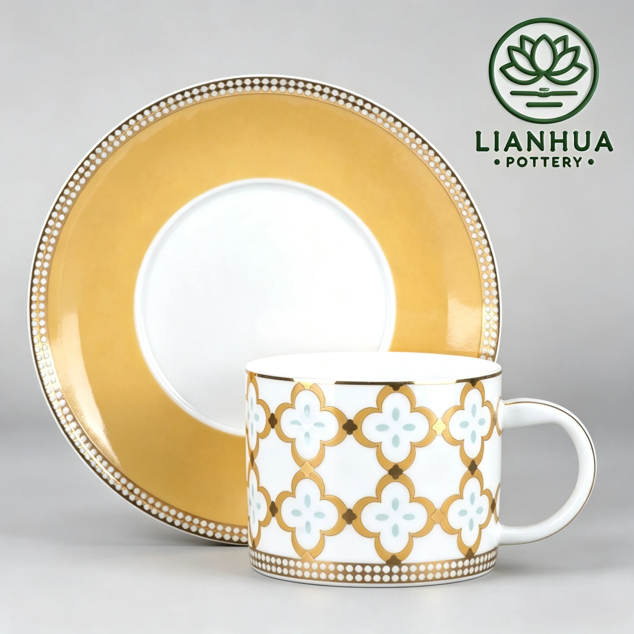 Lianhua Pottery Linglong Porzellan Teetasse Und Untertasse Set 150Ml Kleeblatt-Design, 6 Farben, Jubiläums- Und Festgeschenk Lianhua Pottery Linglong Porzellan Teetasse Und Untertasse Set 150Ml Kleeblatt-Design, 6 Farben, Jubiläums- Und Festgeschenk - Image 2
