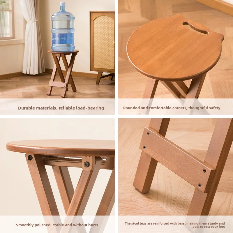 Retro Style Bamboo Folding Stool, Household Foldable Round Stool, Foldable High Stool, Bar Stool, Restaurant Dining Stool Retro Style Bamboo Folding Stool, Household Foldable Round Stool, Foldable High Stool, Bar Stool, Restaurant Dining Stool - Image 4