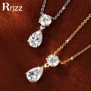 Rrjzz Halskette mit Moissanit-Diamantanhänger im Birnenform-Schliff, D-Farbe, 2,5 Karat, 7 x 10,5 mm, 6,5 mm Zirkon, zweisteinige Halskette, Schmuckgeschenk für Frauen