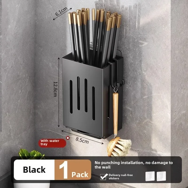Chopsticks Storage Box Draining Hanging Rack Kitchen Wall Mounted Utensil Holder No Drill Spoon Fork Chopsticks Caddy Chopsticks Storage Box Draining Hanging Rack Kitchen Wall Mounted Utensil Holder No Drill Spoon Fork Chopsticks Caddy - Image 3