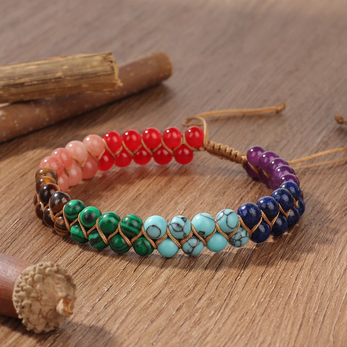 Fußkettchen Für Damen, Doppellagig Geflochten, Strand-Accessoires, 7 Chakras, Boho-Türkis-Schmuck, Schwarz, Grün, Rot, Sommer-Accessoires Fußkettchen Für Damen, Doppellagig Geflochten, Strand-Accessoires, 7 Chakras, Boho-Türkis-Schmuck, Schwarz, Grün, Rot, Sommer-Accessoires - Image 5
