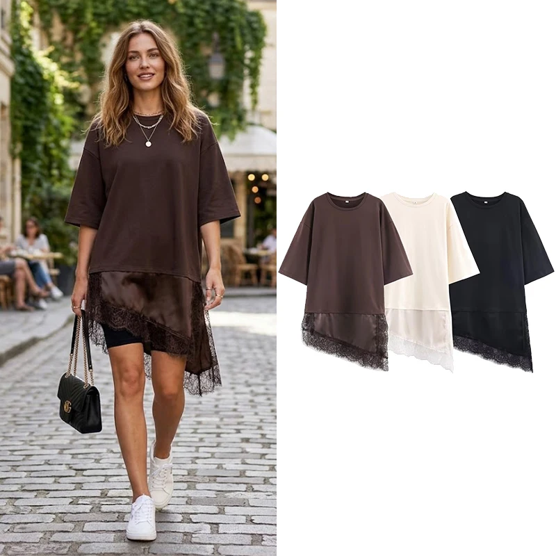 Willshela Frauen Fashion Solid Spitze Patchwork Asymmetrische Hemd Vintage Oansatz Halbarm Weibliche Chic Dame Bluse Willshela Frauen Fashion Solid Spitze Patchwork Asymmetrische Hemd Vintage Oansatz Halbarm Weibliche Chic Dame Bluse