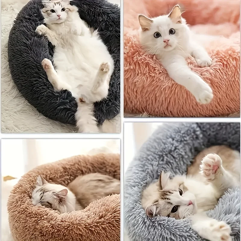 1Pc Comfortable Striped Plush Pet Bed, Suitable For Cats And Dogs,Warm,Deep Sleep Round Nest,Filling,Gray,Soft,Indoor 1Pc Comfortable Striped Plush Pet Bed, Suitable For Cats And Dogs,Warm,Deep Sleep Round Nest,Filling,Gray,Soft,Indoor - Image 3