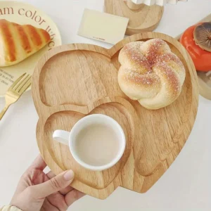 1PC Holz Doppel Herz Form Snack Obst Trockenen Obst Platte Handgemachte Sushi Tee Tablett Süßigkeiten Dessert Tablett Wohnkultur