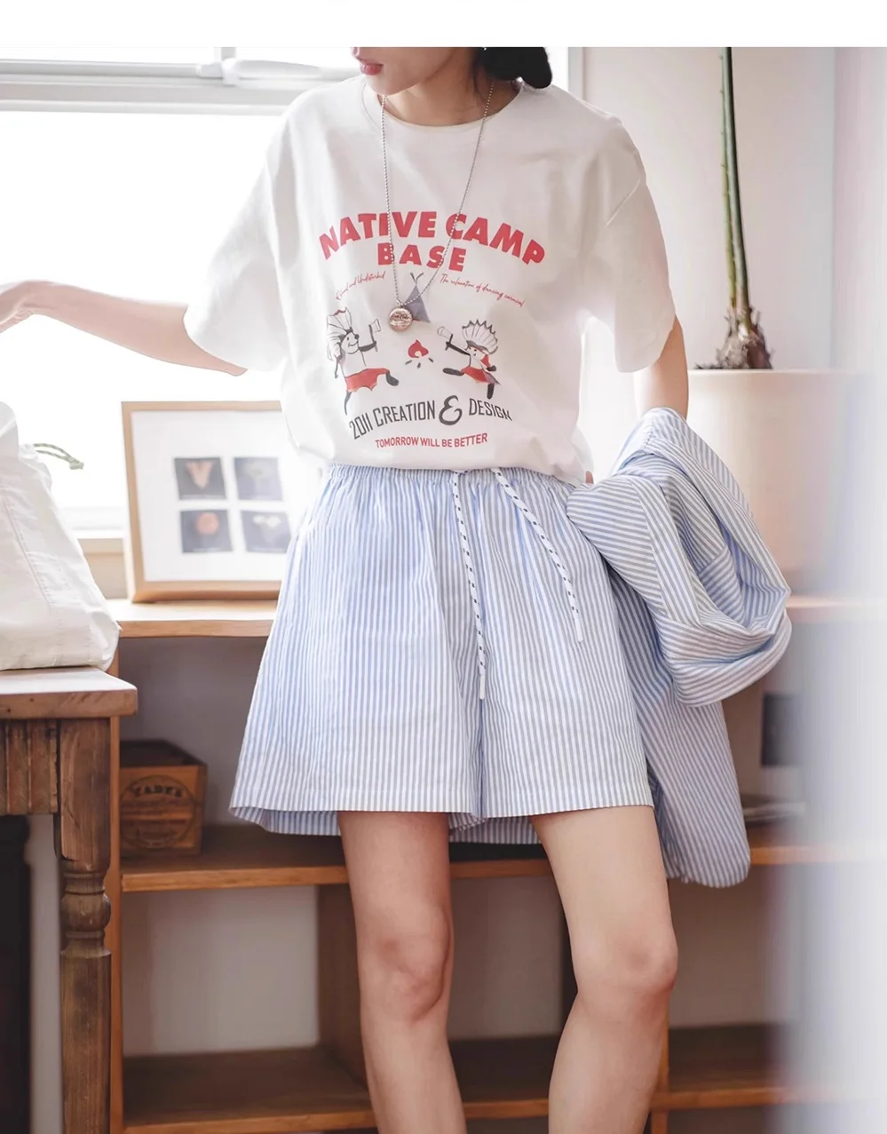 Maden Damen Blau Weiß Gestreiftes Hemd Und Shorts Sets Locker Lässig Französisch Klassischen Sommer Anzug Elegant Passend Zweiteilig Set Maden Damen Blau Weiß Gestreiftes Hemd Und Shorts Sets Locker Lässig Französisch Klassischen Sommer Anzug Elegant Passend Zweiteilig Set - Image 6