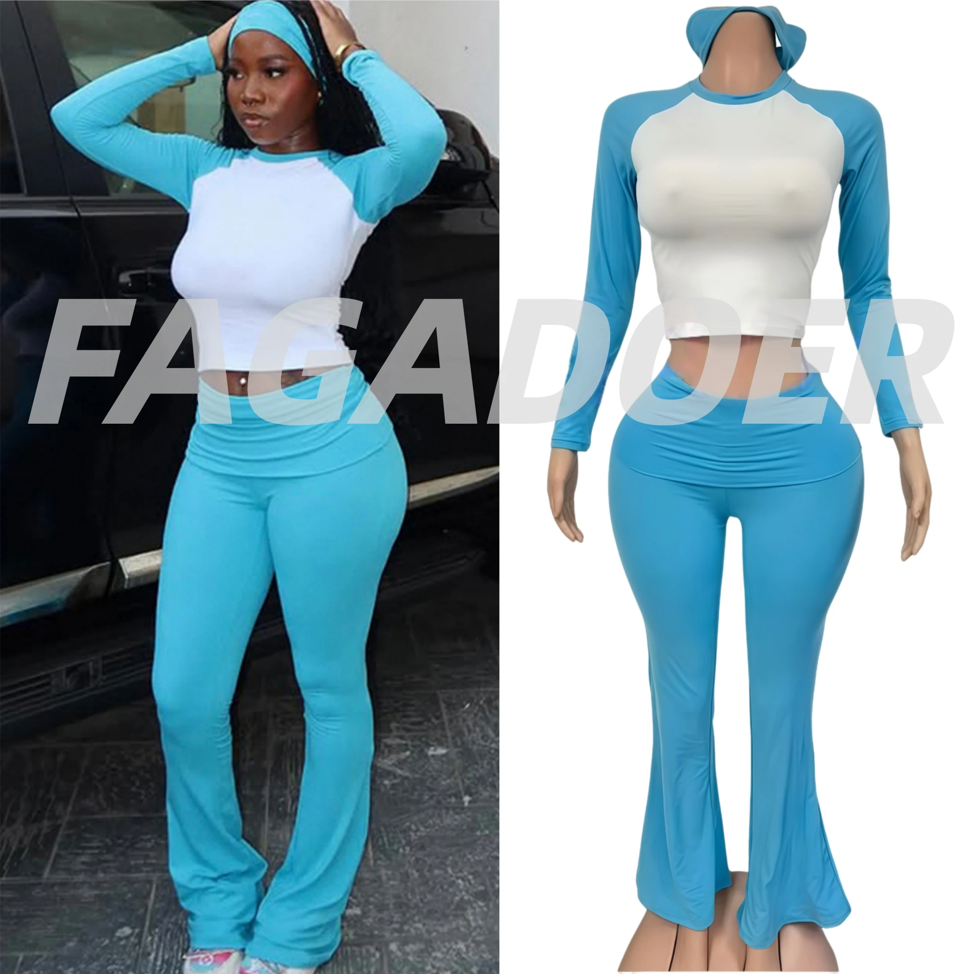 Fagadoer Lässiges 2-Teiliges Set Für Damen, Langärmeliges Rundhals-T-Shirt Und Hose Mit Hoher Taille, Passende Trainingsanzüge, Weibliche Sportbekleidung Fagadoer Lässiges 2-Teiliges Set Für Damen, Langärmeliges Rundhals-T-Shirt Und Hose Mit Hoher Taille, Passende Trainingsanzüge, Weibliche Sportbekleidung - Image 5