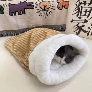 Winterschlafsack für Katzen, weicher Plüsch-Katzensack, 360° °   Wickel-Katzenhöhlenbett, ungeladenes, waschbares Nestbett für Katzen und kleine Hunde im Innenbereich