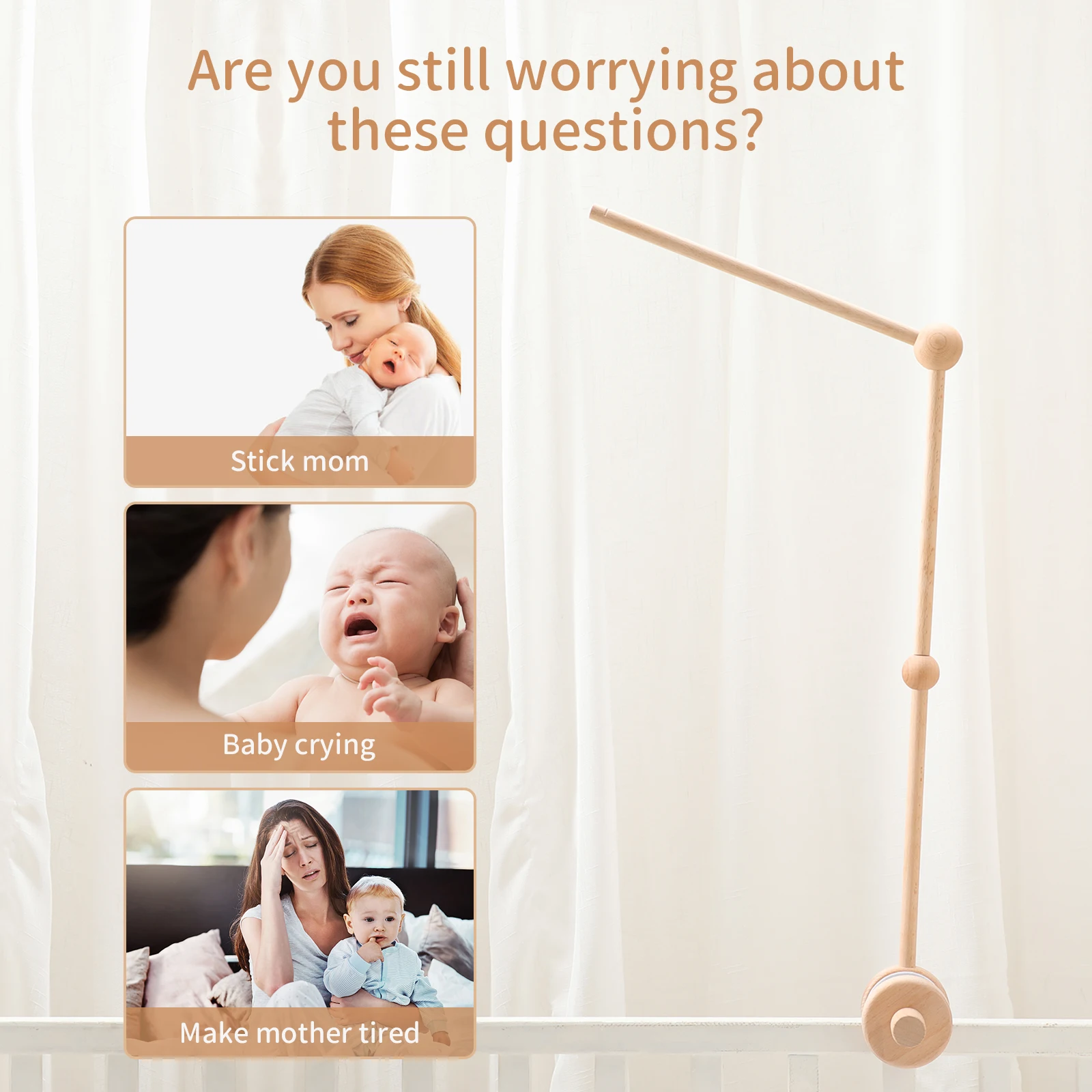 Baby-Holzhalterung, Bettglocke, 0,6 Monate, Spielzeughalterung, Zubehör, Hängehalterung, Weiches Mobiltelefon Auf Dem Bett, Babyzimmer-Dekoration, Kinderbett Baby-Holzhalterung, Bettglocke, 0,6 Monate, Spielzeughalterung, Zubehör, Hängehalterung, Weiches Mobiltelefon Auf Dem Bett, Babyzimmer-Dekoration, Kinderbett - Image 5