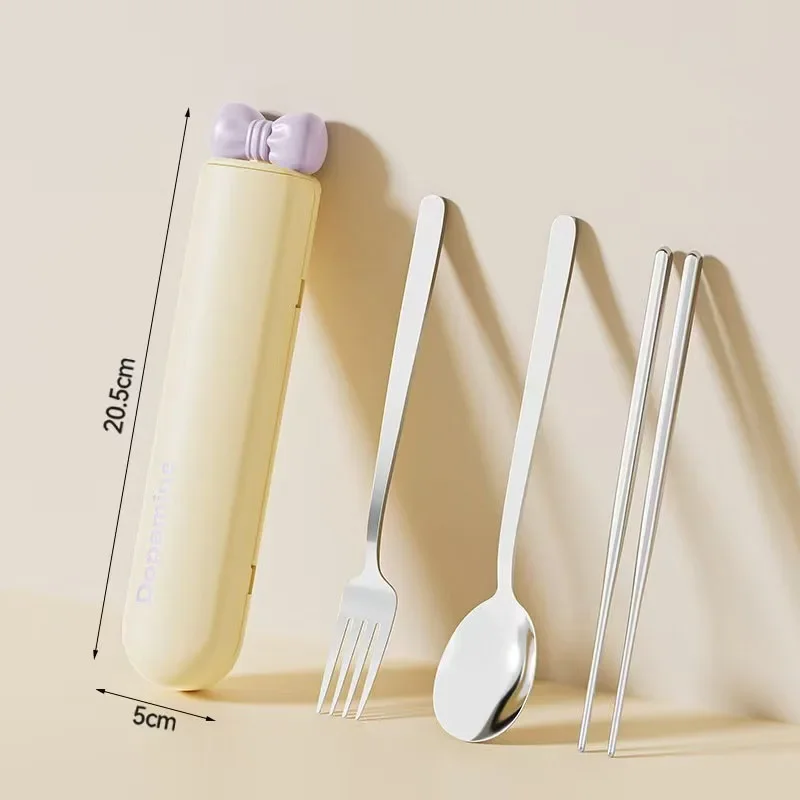 2/3-Teiliges Tragbares Besteckset, Langlebige Gabel, Löffel Und Stäbchen Aus Edelstahl, Bogenförmiges Design Für Picknicks Und Geburtstagsgeschenke 2/3-Teiliges Tragbares Besteckset, Langlebige Gabel, Löffel Und Stäbchen Aus Edelstahl, Bogenförmiges Design Für Picknicks Und Geburtstagsgeschenke - Image 3