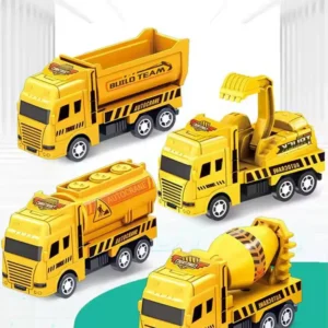 4er-Pack Rückzieh-Autos, Reibungsgetriebene Spielzeugfahrzeuge Bau-Set - Muldenkipper Kran für Kleinkinder Jungen Mädchen Geschenk