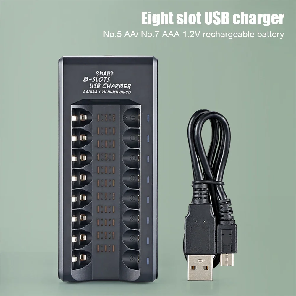 8-Fach Akku-Ladegerät Für Aa/Aaa Nimh – Usb-Ausgang, Schnellladung Und Kurzschlussschutz 8-Fach Akku-Ladegerät Für Aa/Aaa Nimh – Usb-Ausgang, Schnellladung Und Kurzschlussschutz - Image 2