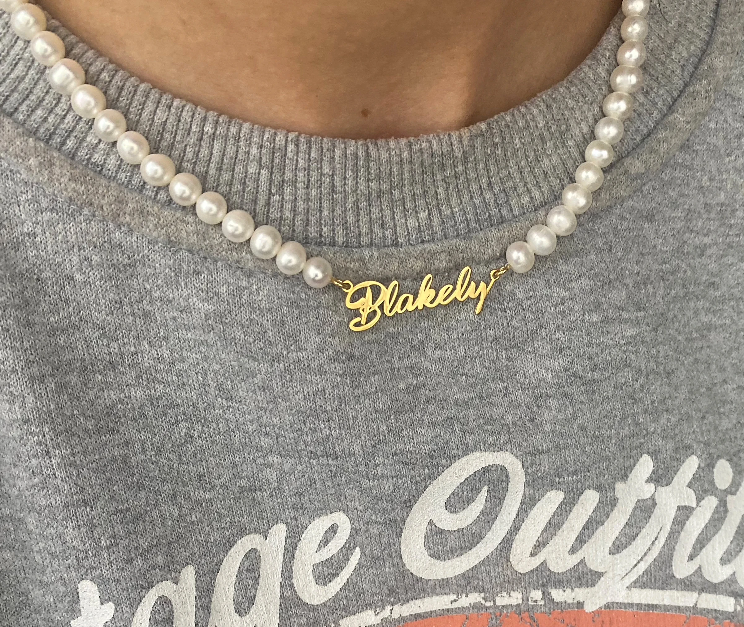 Modische Perlenkette Für Frauen, Personalisierte Namensschild-Halskette, Luxuriöser Süßwasserperlen-Schmuck, Geschenk Für Frauen Modische Perlenkette Für Frauen, Personalisierte Namensschild-Halskette, Luxuriöser Süßwasserperlen-Schmuck, Geschenk Für Frauen - Image 3