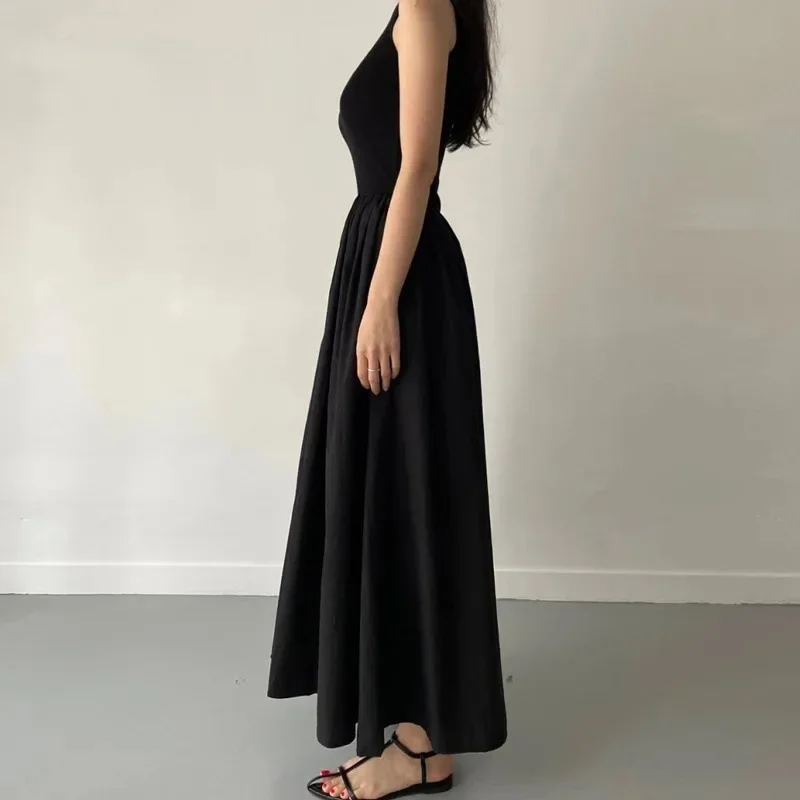 Neue Sommer Einfache Elegante Schwarze Lange Kleider Für Frauen Rundhals Ärmellose Hohe Taille Temperament Weibliche Mode Stil Kleid Neue Sommer Einfache Elegante Schwarze Lange Kleider Für Frauen Rundhals Ärmellose Hohe Taille Temperament Weibliche Mode Stil Kleid - Image 4