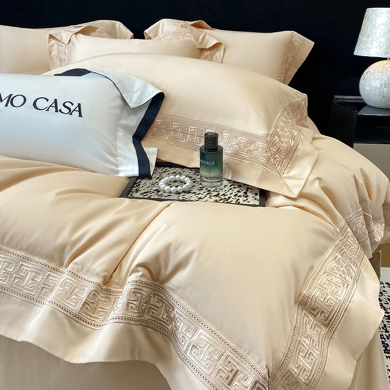600Tc Egyptian Cotton White Luxury Embroidery Hotel Style Bedding Set Duvet Cover Set Flat/Fitted Bed Sheet Pillowcases 4Pcs 600Tc Egyptian Cotton White Luxury Embroidery Hotel Style Bedding Set Duvet Cover Set Flat/Fitted Bed Sheet Pillowcases 4Pcs - Image 7