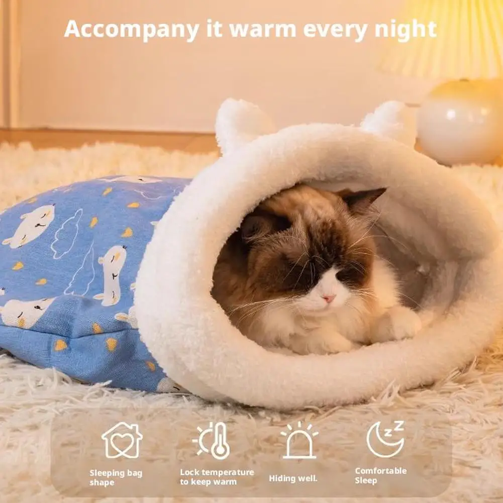 Soft Plush Cat Winter Sleeping Bag Portable Warm Feline Bed Cat Sleeping Bag For All Seasons Indoor Small Dog Cat Bed Soft Plush Cat Winter Sleeping Bag Portable Warm Feline Bed Cat Sleeping Bag For All Seasons Indoor Small Dog Cat Bed - Image 2