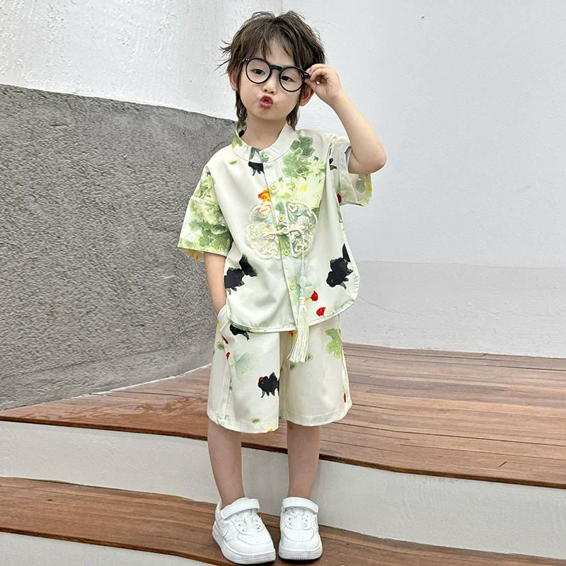 Fashion Baby Tang Costume Tops Pants Two-Piece Set Boy Outfit Casual Children'S Sets Summer Tweens Boys Hanfu Suit Kids Clothing Fashion Baby Tang Costume Tops Pants Two-Piece Set Boy Outfit Casual Children'S Sets Summer Tweens Boys Hanfu Suit Kids Clothing - Image 9