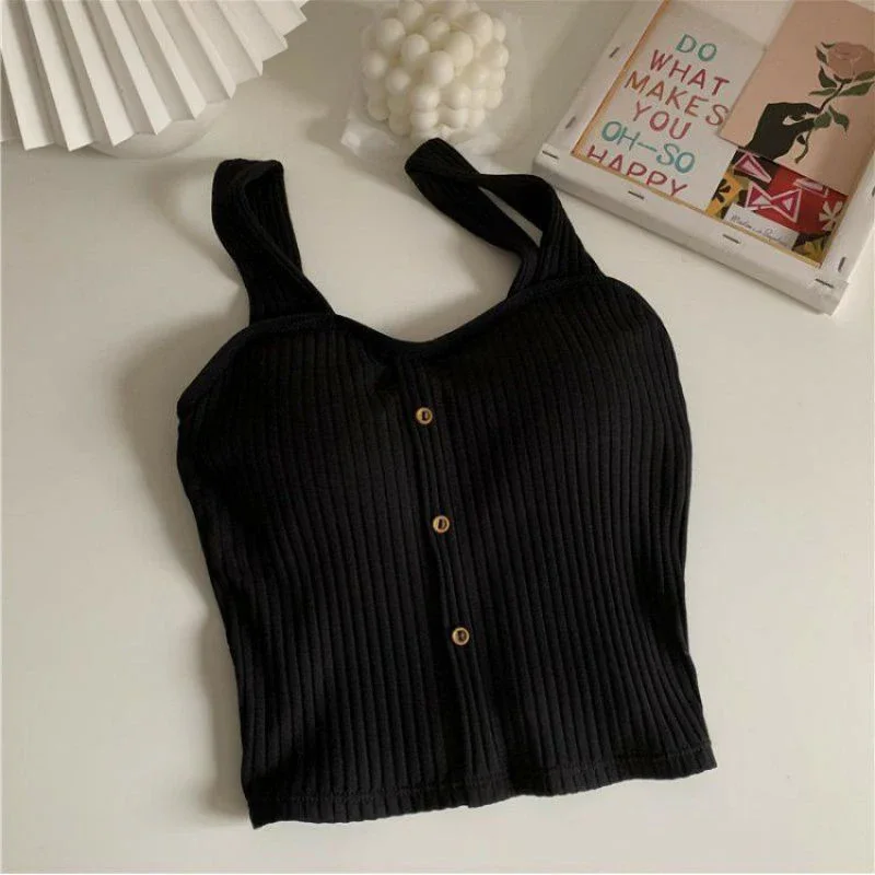 Frauen Y2K Cropped Tops Mit Bh Pads Sommer Korsett Koreanische Hosenträger Weste Sexy Leibchen Schlank Feste Beiläufige Gefälschte Schnalle Tops Frauen Y2K Cropped Tops Mit Bh Pads Sommer Korsett Koreanische Hosenträger Weste Sexy Leibchen Schlank Feste Beiläufige Gefälschte Schnalle Tops - Image 4