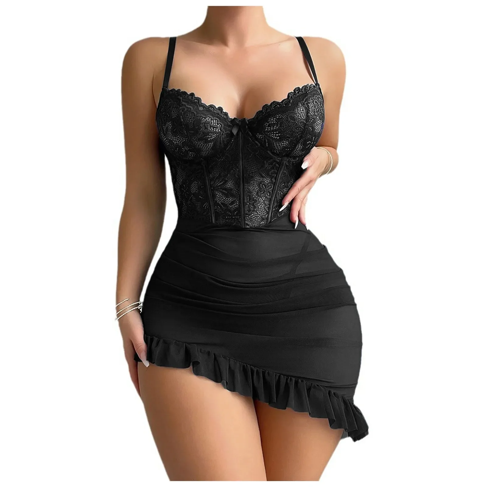 Transparenter Bügel-Bh, Erotik-Set, Sexy Feen-Dessous, Durchsichtiges Spitzen-Nachthemd Für Damen, Pyjama-Sets, Zartes Sexy Nachthemd Transparenter Bügel-Bh, Erotik-Set, Sexy Feen-Dessous, Durchsichtiges Spitzen-Nachthemd Für Damen, Pyjama-Sets, Zartes Sexy Nachthemd - Image 7