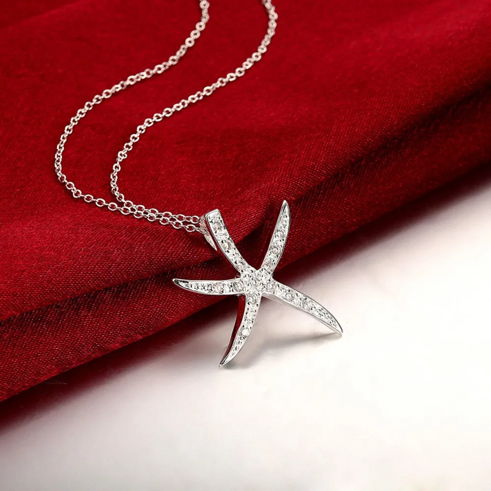 925 Sterling Silber Kristall Großer Seestern Deko-Anhänger Halsketten Feiner Schmuck Für Damen Valentinstagsgeschenk 925 Sterling Silber Kristall Großer Seestern Deko-Anhänger Halsketten Feiner Schmuck Für Damen Valentinstagsgeschenk - Image 3