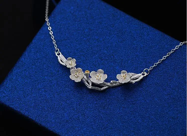 Silberhalsketten, Anhänger Und Halsketten Mit Pflaumenblütenmotiv, Schmuck, Colar De Plata Silberhalsketten, Anhänger Und Halsketten Mit Pflaumenblütenmotiv, Schmuck, Colar De Plata - Image 10