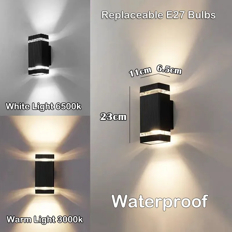 Led-Außenwandleuchten, E27, Nach Oben Und Unten, Außenwandleuchte, Ip65, Wasserdichte Led-Wandleuchte Für Veranda, Haustür, Garten, Wandleuchte Led-Außenwandleuchten, E27, Nach Oben Und Unten, Außenwandleuchte, Ip65, Wasserdichte Led-Wandleuchte Für Veranda, Haustür, Garten, Wandleuchte - Image 7