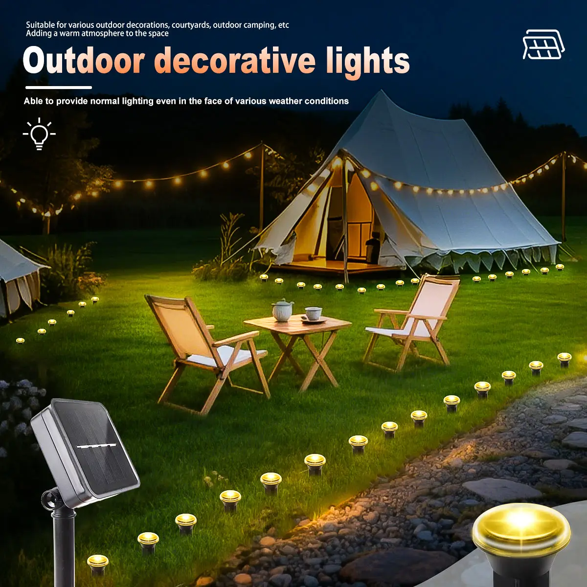 Solar-Led-Garten-Wegeleuchte, 15/30 Leds, 8 Modi, Wasserdichte Rasenlampe Für Den Außenbereich, Für Camping, Hochzeiten, Weihnachten, Urlaub, Beleuchtung Solar-Led-Garten-Wegeleuchte, 15/30 Leds, 8 Modi, Wasserdichte Rasenlampe Für Den Außenbereich, Für Camping, Hochzeiten, Weihnachten, Urlaub, Beleuchtung - Image 3