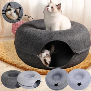 Filz-Donut-Bett für Katzen, Haus mit Entlüftungsloch, Hundebett, interaktives Spielspielzeug für Katzen zum Verstecken, 2-in-1-Tunnel für Katzenbett