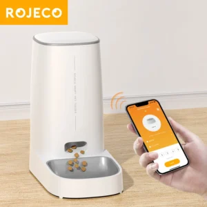 ROJECO Automatischer Katzenfutterspender für Haustiere, Smart WiFi, Katzenfutter, Kibble-Spender, Fernbedienung, automatischer Futterspender für Katzen und Hunde, Trockenfutter-Zubehör