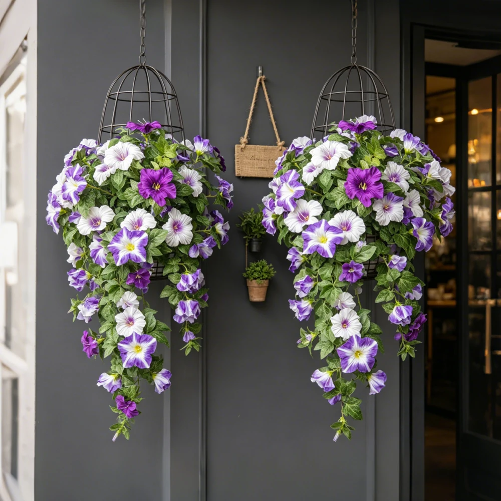 40-48Cm Künstliche Blumenranken, Künstliche Petunienblüten, Seiden-Begonienblätter, Hängepflanze Für Die Heimdekoration 40-48Cm Künstliche Blumenranken, Künstliche Petunienblüten, Seiden-Begonienblätter, Hängepflanze Für Die Heimdekoration