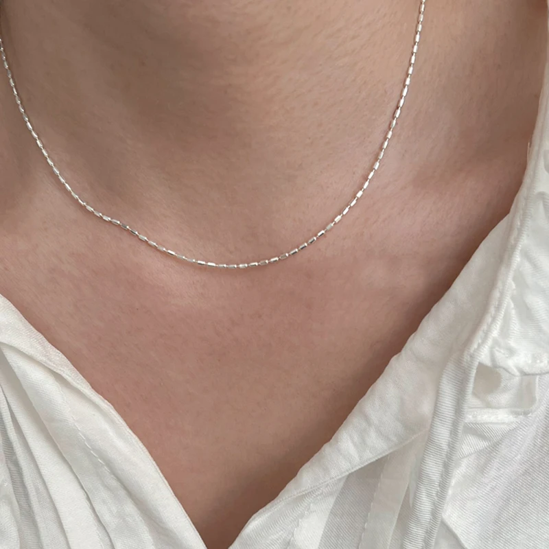 925 Sterling Silver Necklace With Simple Geometric Beads Choker Shiny And Delicate Collarbone Chain For Women Fashion Jewellery 925 Sterling Silver Necklace With Simple Geometric Beads Choker Shiny And Delicate Collarbone Chain For Women Fashion Jewellery - Image 2