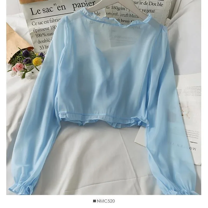 Frauen Sommer Sonnenschutz Mantel Spitze Bogen Rüschen Strickjacke Hemd Weibliche Bluse Tops Für Frau Abdeckungen Blusa Weiß Y2K Koreanische Hemd Frauen Sommer Sonnenschutz Mantel Spitze Bogen Rüschen Strickjacke Hemd Weibliche Bluse Tops Für Frau Abdeckungen Blusa Weiß Y2K Koreanische Hemd - Image 6