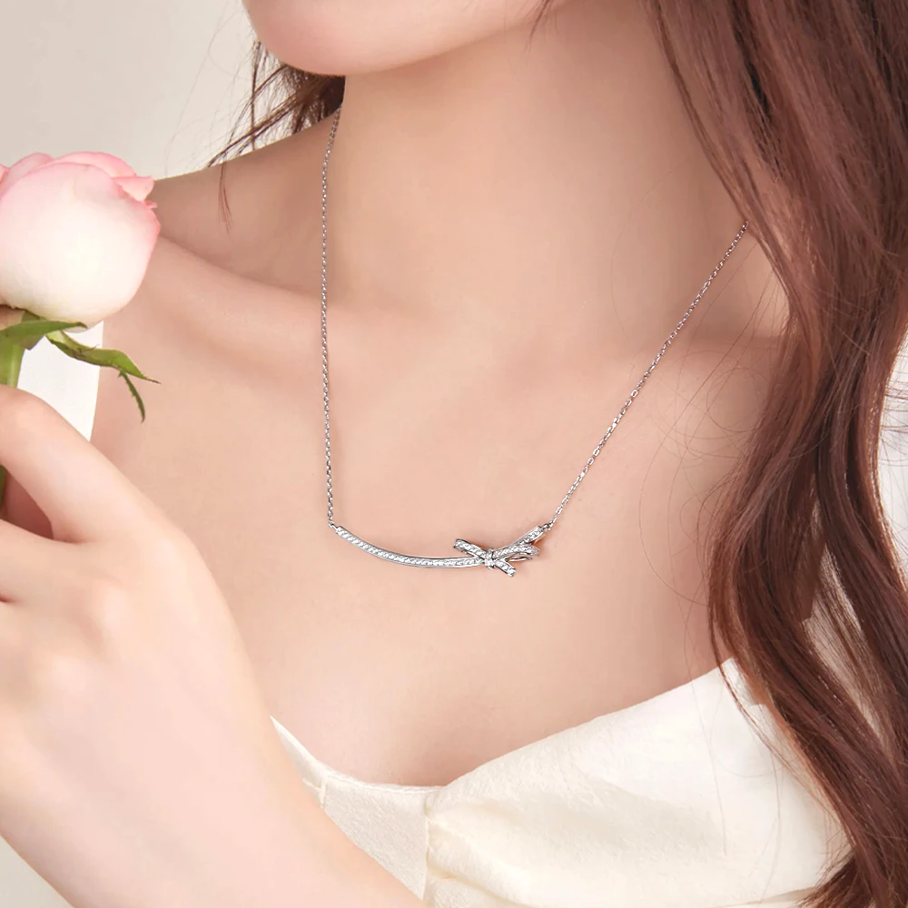 M-Jaja Voll-Moissanit-Halskette Für Damen, 925Er-Sterlingsilber, Kette, 1,3 Mm, Labordiamant, Eleganter Bogen-Anhänger, Funkelnder Schmuck, Geschenk M-Jaja Voll-Moissanit-Halskette Für Damen, 925Er-Sterlingsilber, Kette, 1,3 Mm, Labordiamant, Eleganter Bogen-Anhänger, Funkelnder Schmuck, Geschenk - Image 5