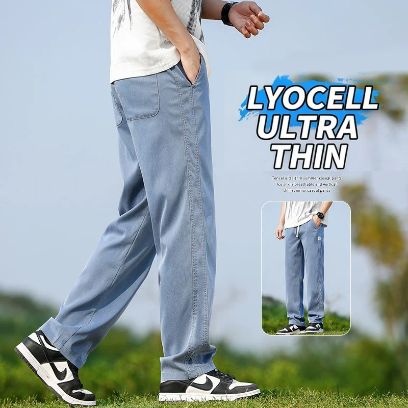 Herren-Jeans Aus Weichem Lyocell-Stoff Für Den Sommer, Dünne, Lockere, Gerade Denim-Hose, Elastische Taille Mit Kordelzug, Freizeithose In Übergröße M-5Xl Herren-Jeans Aus Weichem Lyocell-Stoff Für Den Sommer, Dünne, Lockere, Gerade Denim-Hose, Elastische Taille Mit Kordelzug, Freizeithose In Übergröße M-5Xl - Image 2