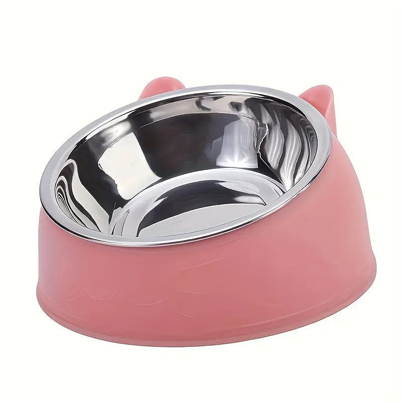 1Pc Elevated Stainless Steel Cat Bowl, Inclined Food &Amp; Water Dish With Cute Ear Stand, Neck Protection Design For Cats 1Pc Elevated Stainless Steel Cat Bowl, Inclined Food &Amp; Water Dish With Cute Ear Stand, Neck Protection Design For Cats - Image 7