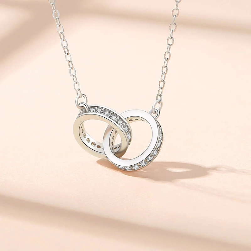 Neue Mode 925 Sterling Silber Doppel Runde Anhänger Halskette Rose Gold Strass Doppel Kreis Halskette Für Frauen Schmuck Geschenk Neue Mode 925 Sterling Silber Doppel Runde Anhänger Halskette Rose Gold Strass Doppel Kreis Halskette Für Frauen Schmuck Geschenk - Image 4