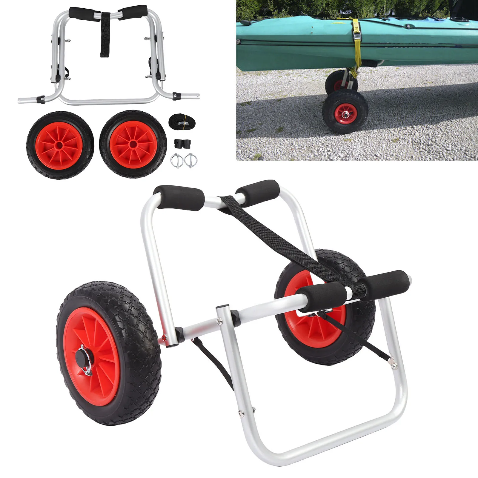 Kajakwagen Mit 10 Zoll Vollgummi-Reifen, Faltbarer Universal-Bootsdolly, Kanu-Transportwagen Für Kajaks Und Schlauchboote Kajakwagen Mit 10 Zoll Vollgummi-Reifen, Faltbarer Universal-Bootsdolly, Kanu-Transportwagen Für Kajaks Und Schlauchboote - Image 2