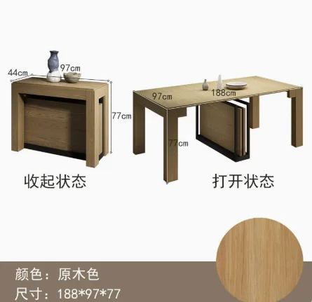 Solid Wood Folding Dining Table, Retractable, Nordic, Rectangular Foldable, Household, Apartment Invisible Dining Customizable Solid Wood Folding Dining Table, Retractable, Nordic, Rectangular Foldable, Household, Apartment Invisible Dining Customizable - Image 14