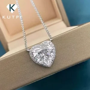 1-4CT voller Moissanit-Anhänger-Halskette mit Zertifikaten, herzgeschliffene Halo-Diamant-Halsketten für Frauen, 925er Silber, edler Schmuck